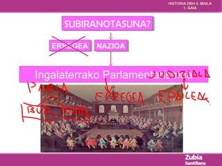 HISTORIA DBH 4. MAILA 
1. GAIA 
SSUUBBIIRRAANNOOTTAASSUUNNAA?? 
EERRRREEGGEEAA NNAAZZIIOOAA 
Ingalaterrako Parlamentarismoa 
 
