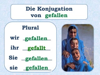 Plural
wir __________
ihr __________
Sie ___________
sie __________
gefallen
gefallt
gefallen
gefallen
Die Konjugation
von gefallen
 