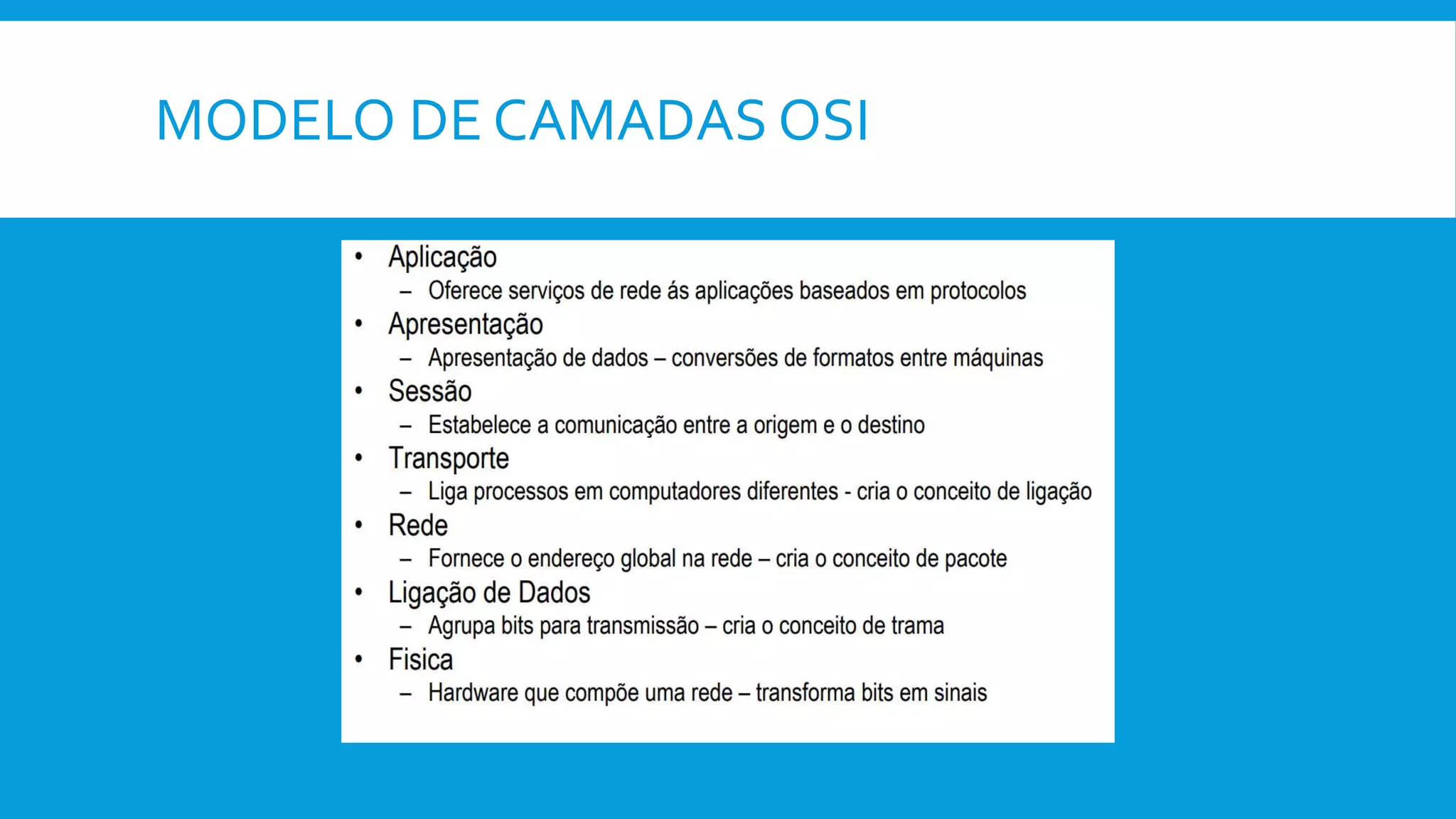 MODELO DE CAMADAS OSI
 