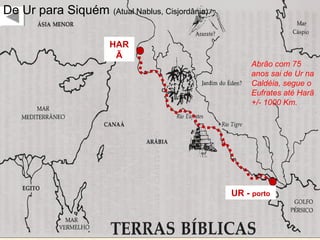 TORRE DE BABEL
Gn 11
A raça humana foi dividida em
nações e línguas, segundo os 3
filhos de Noé: Sem, Cam e Jafé.
Os de Sem foram para a Arábia e
Oriente, os de Cam para a África
e os de Jafé para a Europa.
Babel, em acadiano, significa "Porta
de Deus“.
Moisés teria derivado o nome
Babel, em hebr. Bavél, da raiz do
verbo ba.lál, que significa
"confundir".
Arqueólogos creem que
a Torre de Babel era
uma Torre-templo (um
Zigurate: edifício de 7
pisos), dedicada a
Marduque.
Posteriormente Nimrode, neto de Cam, urbanizou o
local que dará origem à futura Babilônia.
 