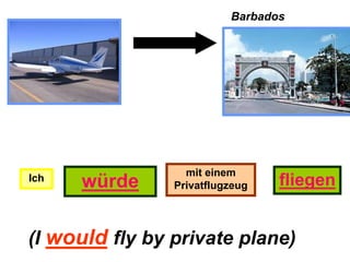 Barbados




                  mit einem
Ich
      würde     Privatflugzeug   fliegen


(I would fly by private plane)
 