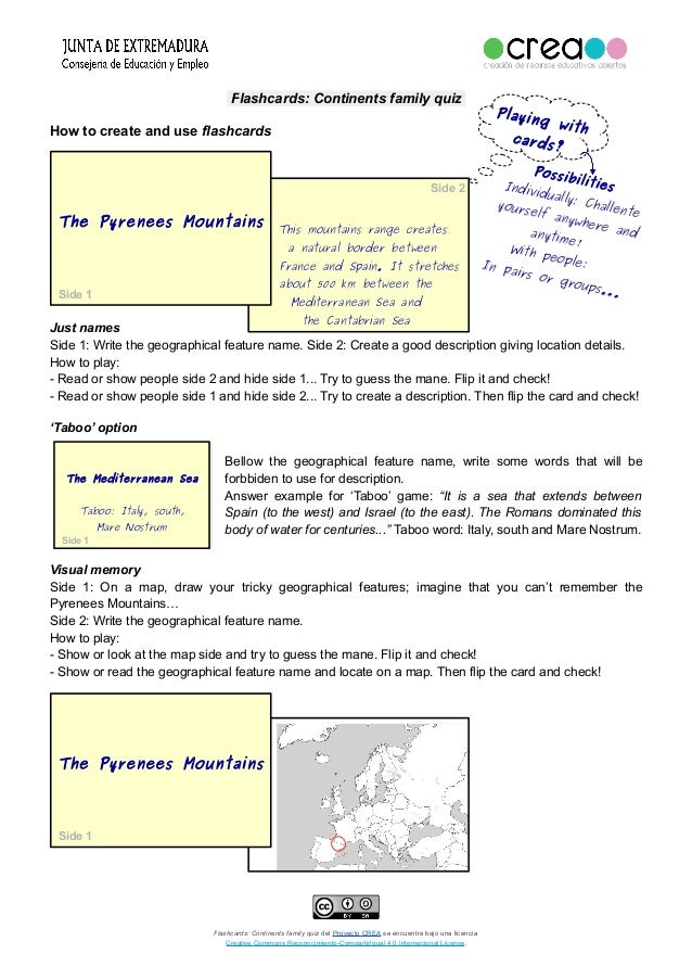 Continents flashcards Geography CLIL