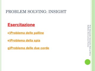 PROBLEM SOLVING: INSIGHT Esercitazione Problema delle palline Problema della spia Problema delle due corde Prof. Alessandro Antonietti, Dott.sa Silvia Raffaldi, Dott.Lorenzo Fiorina 