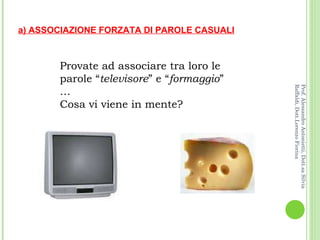 Provate ad associare tra loro le parole “ televisore ” e “ formaggio ”  … Cosa vi viene in mente? a) ASSOCIAZIONE FORZATA DI PAROLE CASUALI Prof. Alessandro Antonietti, Dott.sa Silvia Raffaldi, Dott.Lorenzo Fiorina 