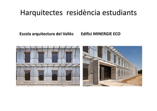 Harquitectes residència estudiants
Escola arquitectura del Vallès

Edifici MINERGIE ECO

 