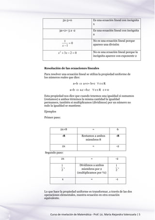 ECUACIONES Matemática para ingreso a contabilidad / administración   lectura  4