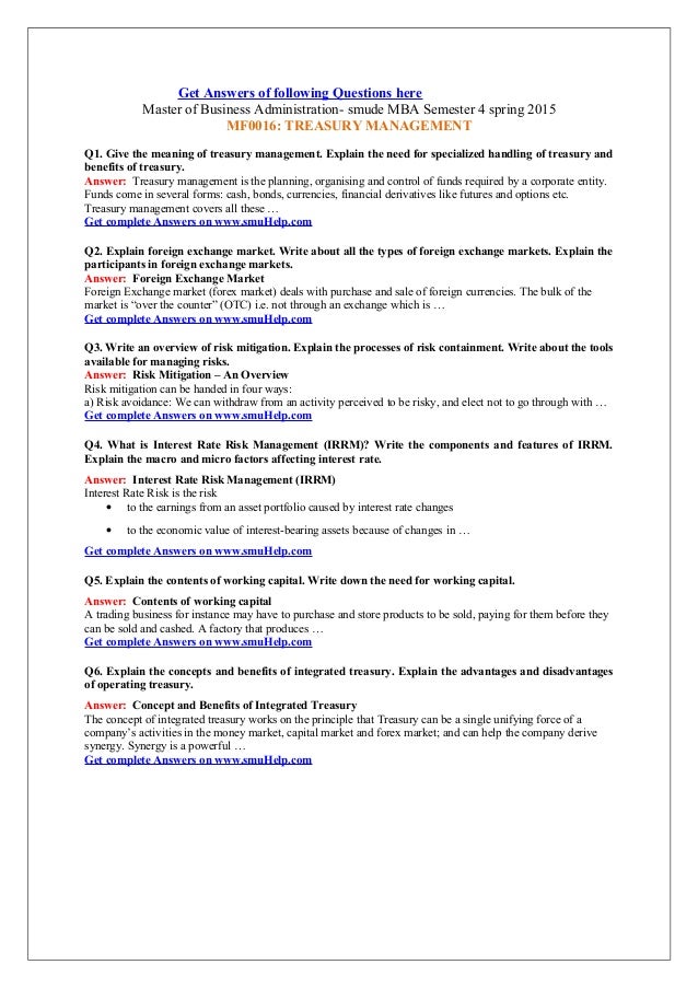 Smude Mba Semester 4 Assignments!    Answers Mf0016 - 