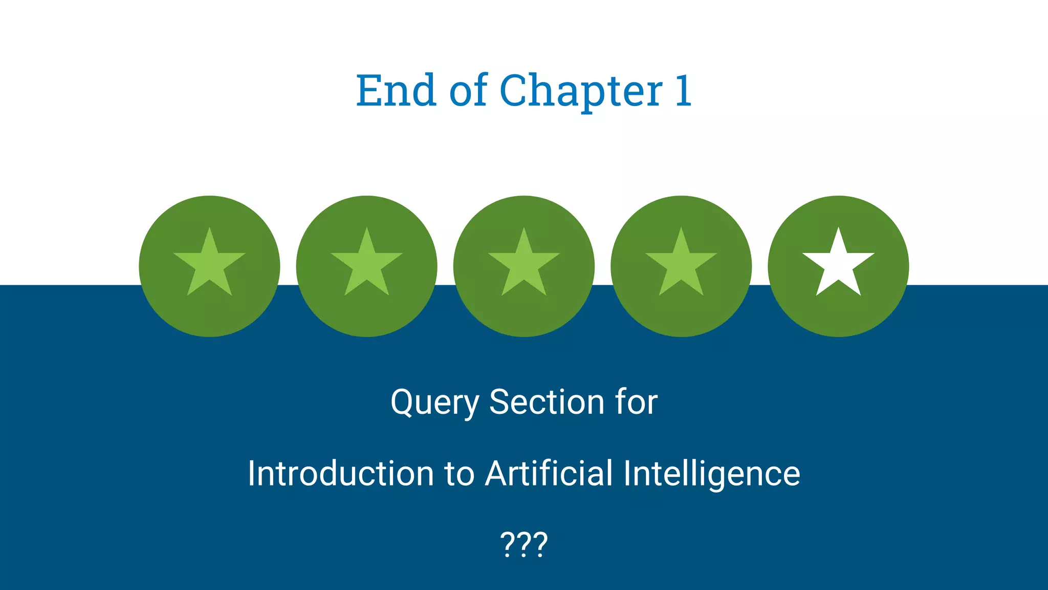 End of Chapter 1
Query Section for
Introduction to Artificial Intelligence
???
 