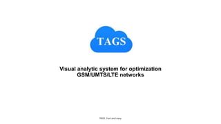 Visual analytic system for optimization
GSM/UMTS/LTE networks
TAGS. Fast and easy.
 