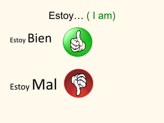 Estoy… ( I am)
Estoy Bien
Estoy Mal
 