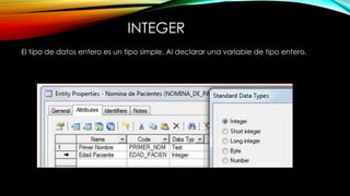 INTEGER
El tipo de datos entero es un tipo simple. Al declarar una variable de tipo entero.
 