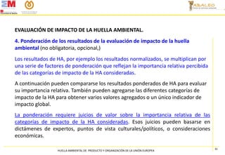 EVALUACIÓN DE IMPACTO DE LA HUELLA AMBIENTAL.
4. Ponderación de los resultados de la evaluación de impacto de la huella
am...