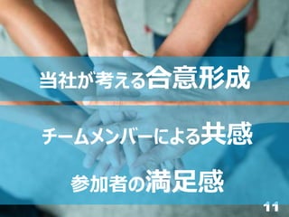 11
当社が考える合意形成
チームメンバーによる共感
参加者の満足感
 