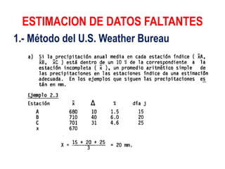 ESTIMACION DE DATOS FALTANTES
1.- Método del U.S. Weather Bureau
 