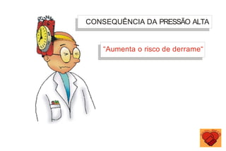 CONSEQUÊNCIA DA PRESSÃO ALTA
“Aumenta o risco de derrame“
 