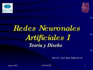 Redes Neuronales Artificiales I Teoría y Diseño  M en C.  José Luis Calderón O. 