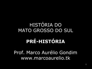 HISTÓRIA DO MATO GROSSO DO SUL PRÉ-HISTÓRIA Prof. Marco Aurélio Gondim www.marcoaurelio.tk 