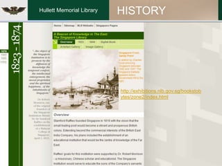 Hullett Memorial Library   HISTORY




                              http://exhibitions.nlb.gov.sg/bookstob
                              ytes/zone2/index.html




Raffles Institution
 
