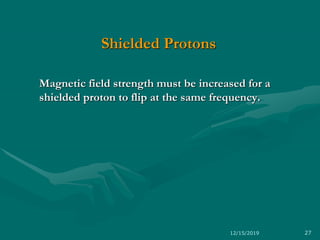 Shielded Protons
Magnetic field strength must be increased for a
shielded proton to flip at the same frequency.
12/15/2019 27
 