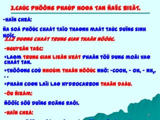 31
-Haïn cheá:
Ña soá phöùc chaát taïo thaønh maát taùc duïng sinh
hoïc.
3.CAÙC PHÖÔNG PHAÙP HOØA TAN ÑAËC BIEÄT.
3.1.2 Duøng chaát trung gian thaân nöôùc.
-Nguyeân taéc:
+Laøm trung gian lieân keát phaân töû dung moâi vaø
chaát tan.
+Thöôøng coù nhoùm thaân nöôùc nhö: -COOH, - OH, - NH2.
. .
+Phaàn coøn laïi laø Hydrocarbon thaân daàu.
-Öu ñieåm:
Ñöôïc söû duïng roäng raõi.
-Haïn cheá:
 