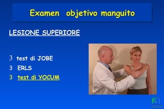 LESIONE SUPERIORE
3 test di JOBE
3 ERLS
3 test di YOCUM
Examen objetivo manguito
 
