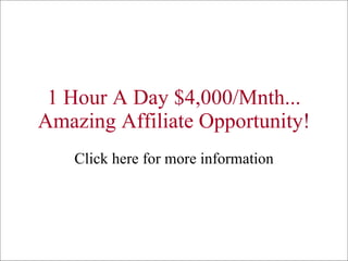 1 Hour A Day $4,000/Mnth... Amazing Affiliate Opportunity! Click here for more information 