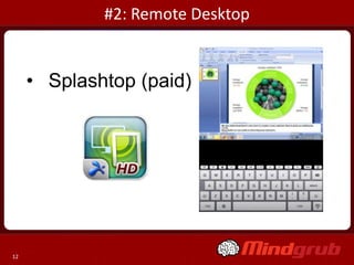 #2: Remote Desktop


     • Splashtop (paid)




12
 