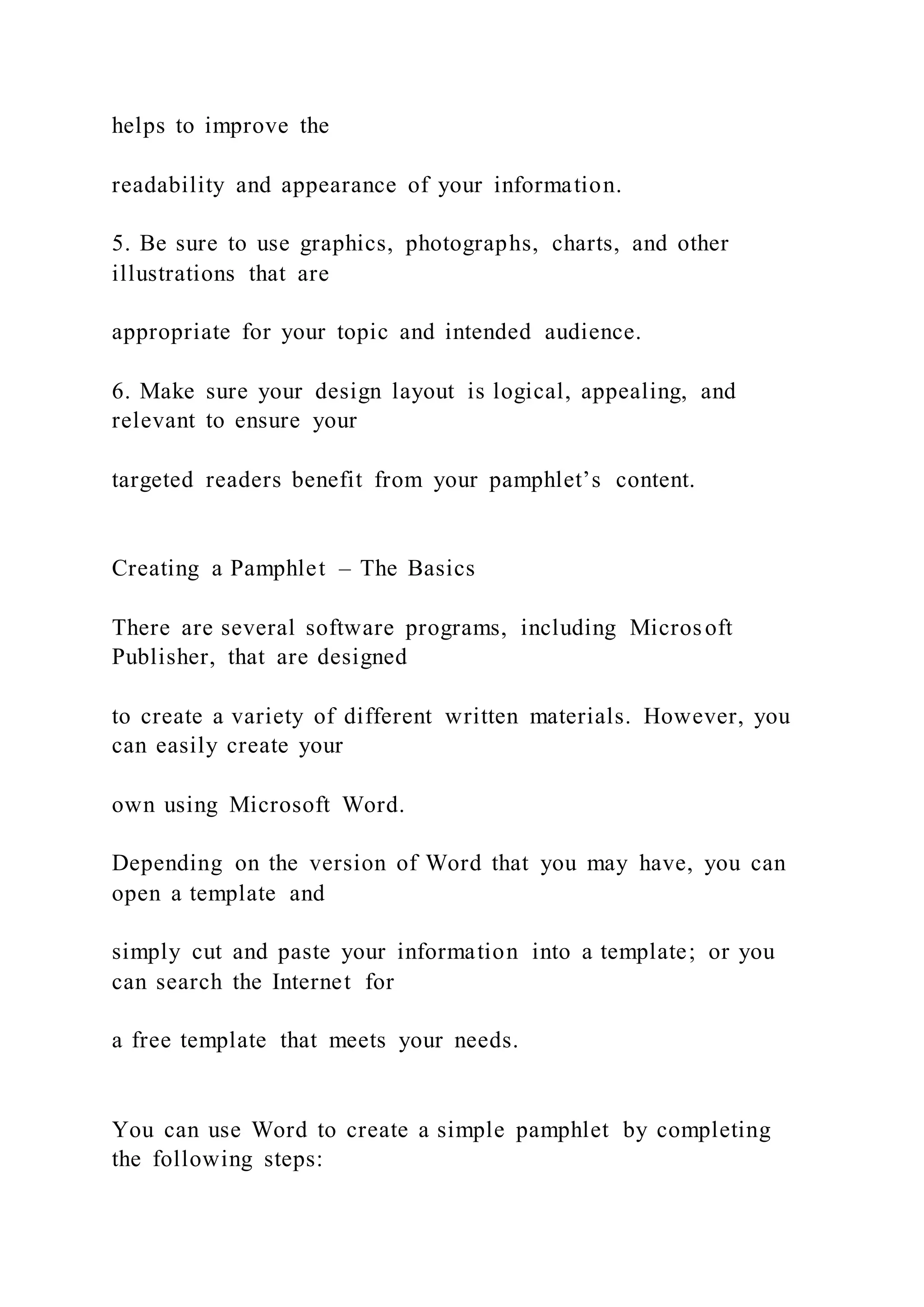 1 How to Prepare a Pamphlet A pamphlet is a format | DOCX