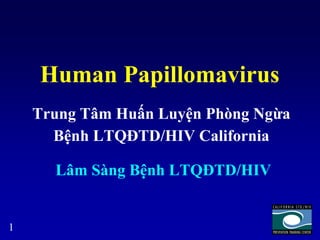 1
Human Papillomavirus
Trung Tâm Huấn Luyện Phòng Ngừa
Bệnh LTQĐTD/HIV California
Lâm Sàng Bệnh LTQĐTD/HIV
 