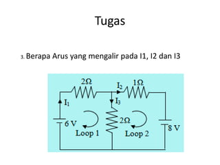 Tugas
3. Berapa Arus yang mengalir pada I1, I2 dan I3
 