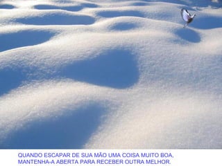 QUANDO ESCAPAR DE SUA MÃO UMA COISA MUITO BOA,
MANTENHA-A ABERTA PARA RECEBER OUTRA MELHOR.
 