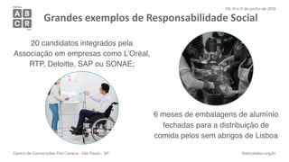Grandes exemplos de Responsabilidade Social
20 candidatos integrados pela
Associação em empresas como L’Oréal,
RTP, Deloit...