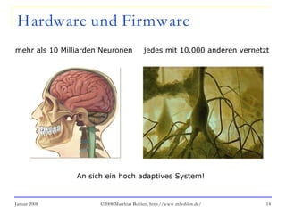 Januar 2008 ©2008 Matthias Bohlen, http://www.mbohlen.de/ 14
Hardware und Firmware
mehr als 10 Milliarden Neuronen jedes mit 10.000 anderen vernetzt
An sich ein hoch adaptives System!
 
