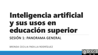 Inteligencia artificial
y sus usos en
educación superior
SESIÓN 1: PANORAMA GENERAL
BRENDA CECILIA PADILLA RODRÍGUEZ
 