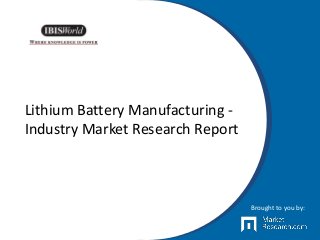 Lithium Battery Manufacturing -
Industry Market Research Report
Brought to you by:
 