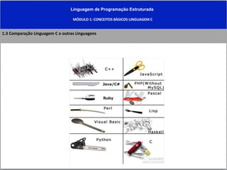 Linguagem de Programação Estruturada
MÓDULO 1: CONCEITOS BÀSICOS LINGUAGEM C
1.3 Comparação Linguagem C e outras Linguagens
 