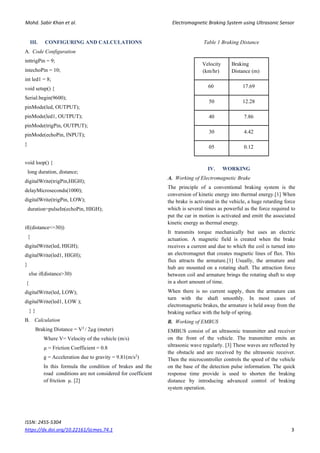 Electromagnetic Braking System using Ultrasonic Sensor | PDF