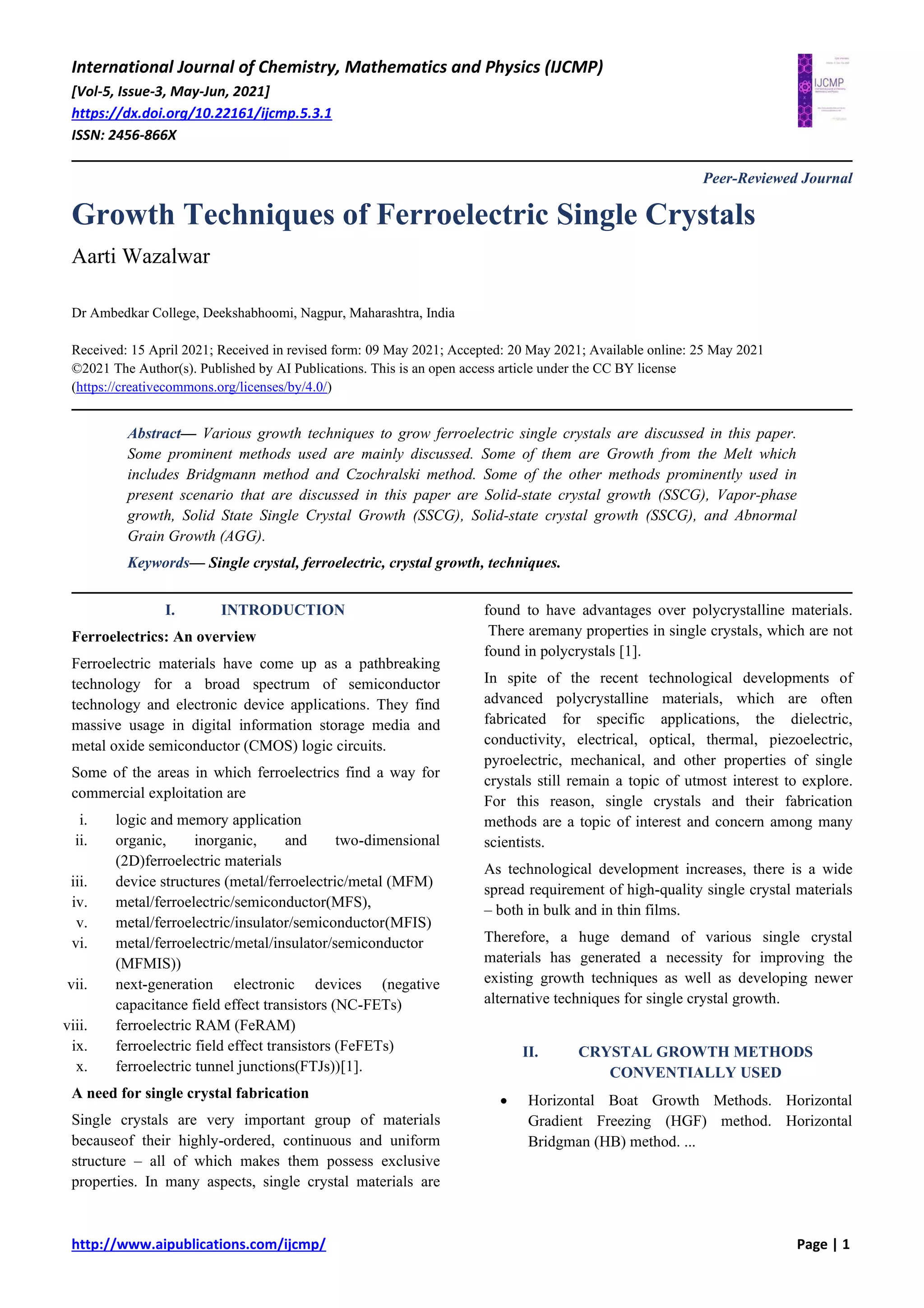 Growth Techniques of Ferroelectric Single Crystals | PDF