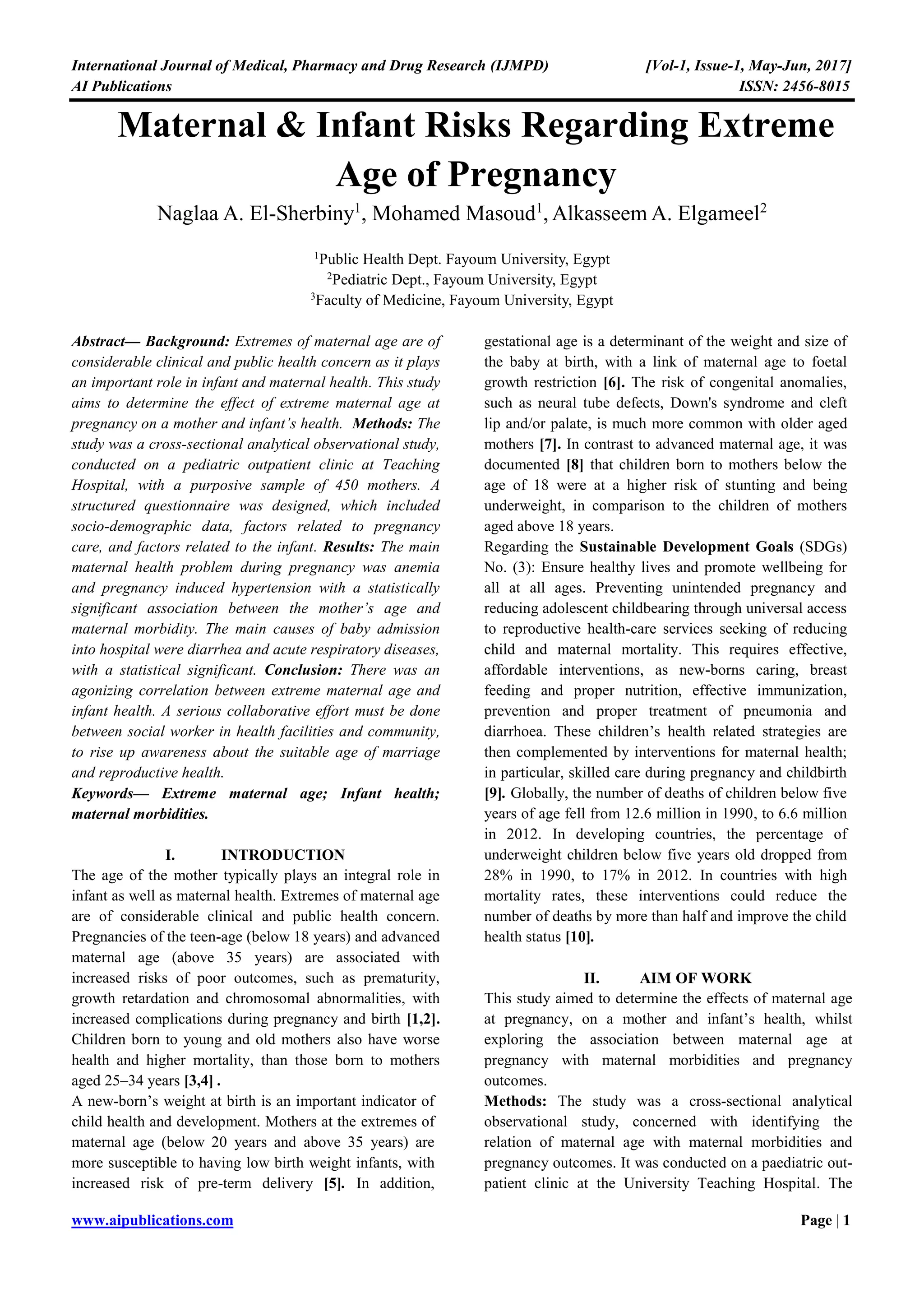 Maternal & Infant Risks Regarding Extreme Age of Pregnancy | PDF