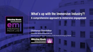 What’s up with the Immersive Industry?!
A comprehensive approach to immersive engagement
Chaitanya Chinchlikar
chaitanya.c@whistlingwoods.net
Vice President & Business Head, CTO & Head of Emerging Media
 