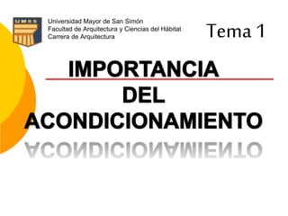 Universidad Mayor de San Simón
Facultad de Arquitectura y Ciencias del Hábitat
Carrera de Arquitectura Tema 1
 