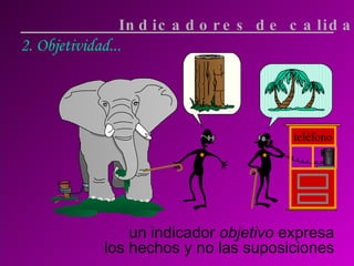 2. Objetividad... un indicador  objetivo  expresa los hechos y no las suposiciones Indicadores de calidad teléfono 