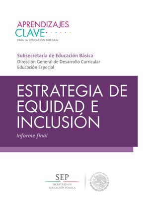 Subsecretaría de Educación Básica
Dirección General de Desarrollo Curricular
Educación Especial
Informe final
ESTRATEGIA DE
EQUIDAD E
INCLUSIÓN
 