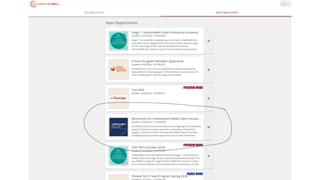W VENTUREWELL
My Opportunities
Open Opportunities
VENTUREWE
OLEAN
ENTERPRISE
ACCELERATOR
Stage 1: VentureWell Ocean Enterprise Accelerat...
Deadline: 2/18/2026, 11:59 PM EST
Stage 1:VentureWell is seeking teams who have established their
innovation and its application in the blue economy, and are ready
for the next stage of their venture developmentjourney.
VentureWell will convene a cohort for an 8-week virtual program
E-Team
Reviewe
Application
Pioneer
E-Team Program Reviewer Application
Deadline: 8/30/2026, 7:59 PM EDT
Complete this form ifyou are interested in being a reviewer for
VentureWell's E-Team program. There are three annual cycles of E-
Team review panels: February, May, and October.
TestAWS
Deadline: 8/22/2025, 1:08 PM EDT
PREVIEW MODE
MOONSHOTS
FOROM
DEVELOPMENT
Moonshots for Development (M4D) Open Innova...
Deadline: 3/30/2026, 11:59 PM EDT
Around the world, rural communities are navigating the accelerating
impacts of climate change, economic uncertainty, and systemic
fragility. The Moonshots for Development (M4D) Open Innovation
Challenge calls on growth-stage enterprises to help meet these
PREVIEW MODE
VENTUREWEL
OCFAN
OCEAN
ENTERPRISE
ACCELERATOR
TEST RFP (October 2025)
Deadline: 12/2/2025, 11:59 PM EST
VentureWell Ocean Enterprise Accelerator Stage 1 Teams: are you
ready for the next stage of your venture developmentjourney? You
are eligible to apply for Stage 2!VentureWell will conveneacohort
for a 4-month program of virtual and in-person workshops,as well
Pioneer for E-Team Program Spring 2026
PAUSE MODE
Open Opportunities
Sign In
 