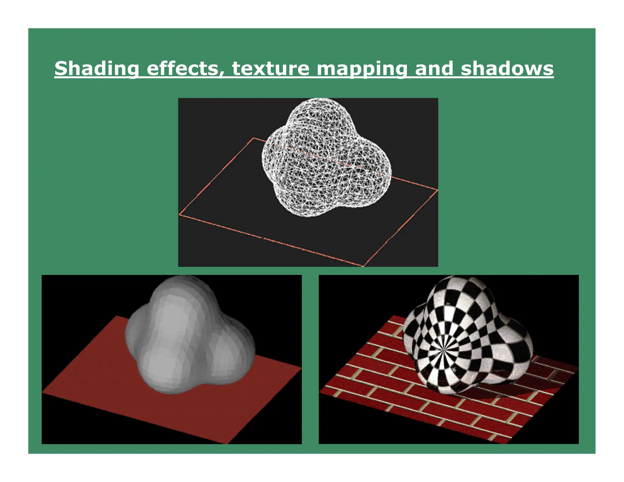 Shading effects, texture mapping and shadows
 