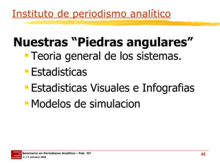 Instituto de periodismo analítico Teoria general de los sistemas. Estadisticas Estadisticas Visuales e Infografias Modelos de simulacion Nuestras “Piedras angulares” 
