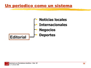 Un periodico como un sistema Noticias locales Internacionales Negocios Deportes Editorial 
