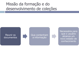 Missão da formação e do desenvolvimento de coleções
