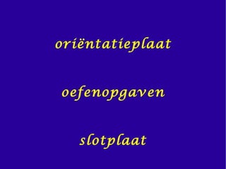 oriëntatieplaat
oefenopgaven
slotplaat
 