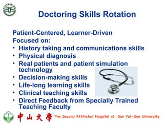 Doctoring Skills Rotation Patient-Centered, Learner-Driven  Focused on: History taking and communications skills Physical diagnosis Real patients and patient simulation technology Decision-making skills Life-long learning skills Clinical teaching skills Direct Feedback from Specially Trained Teaching Faculty 